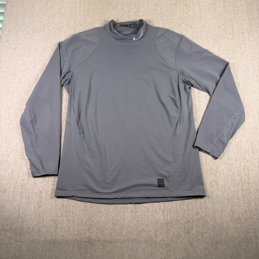 Nike Pro Dri-FIT‎ Mock Neck Shirt Mens XXL Gray Long Sleeve Fitted Base Layer